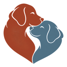 Two companion dogs in rust and blue forming a heart